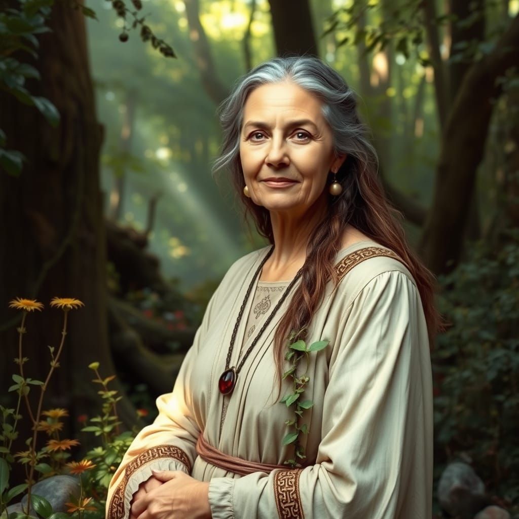 Celtic Herbalist in Enchanted Forest