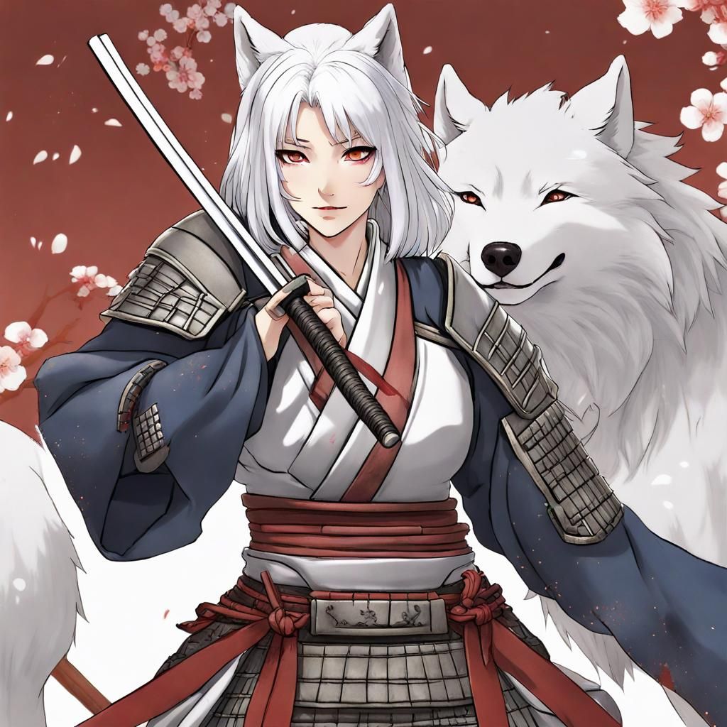 Samurai Wolf Woman in Edo Japan: Anime Style
