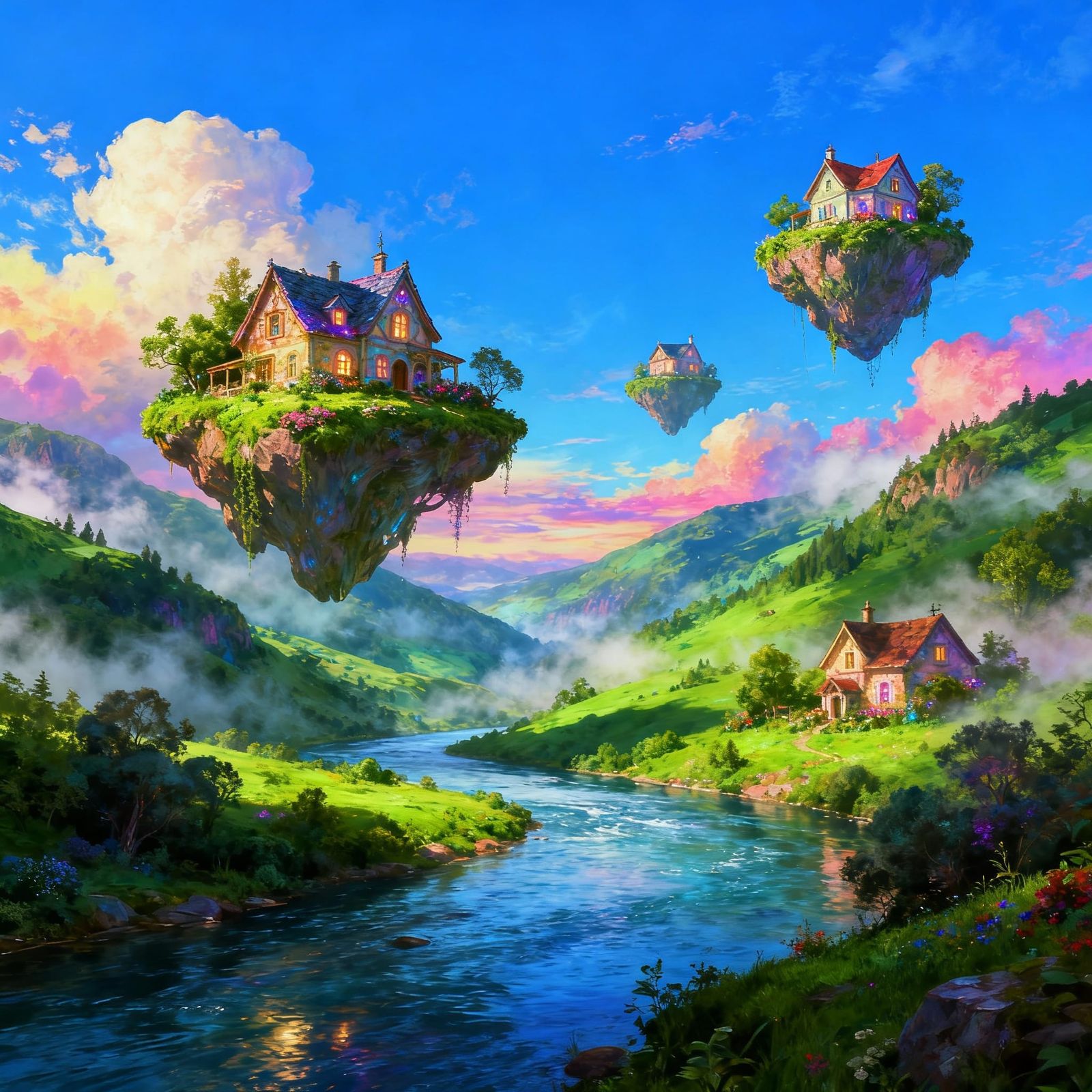 Floating Islands River Valley Fantasy Concept Art