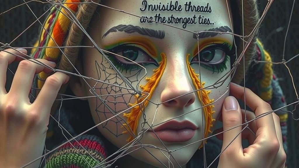 Surreal Felted Wool Embroidery with Delicate Thread Webs