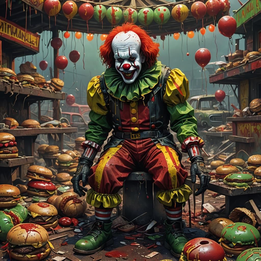 Creepy Clown in Decayed Carnival: Dark Fantasy Art