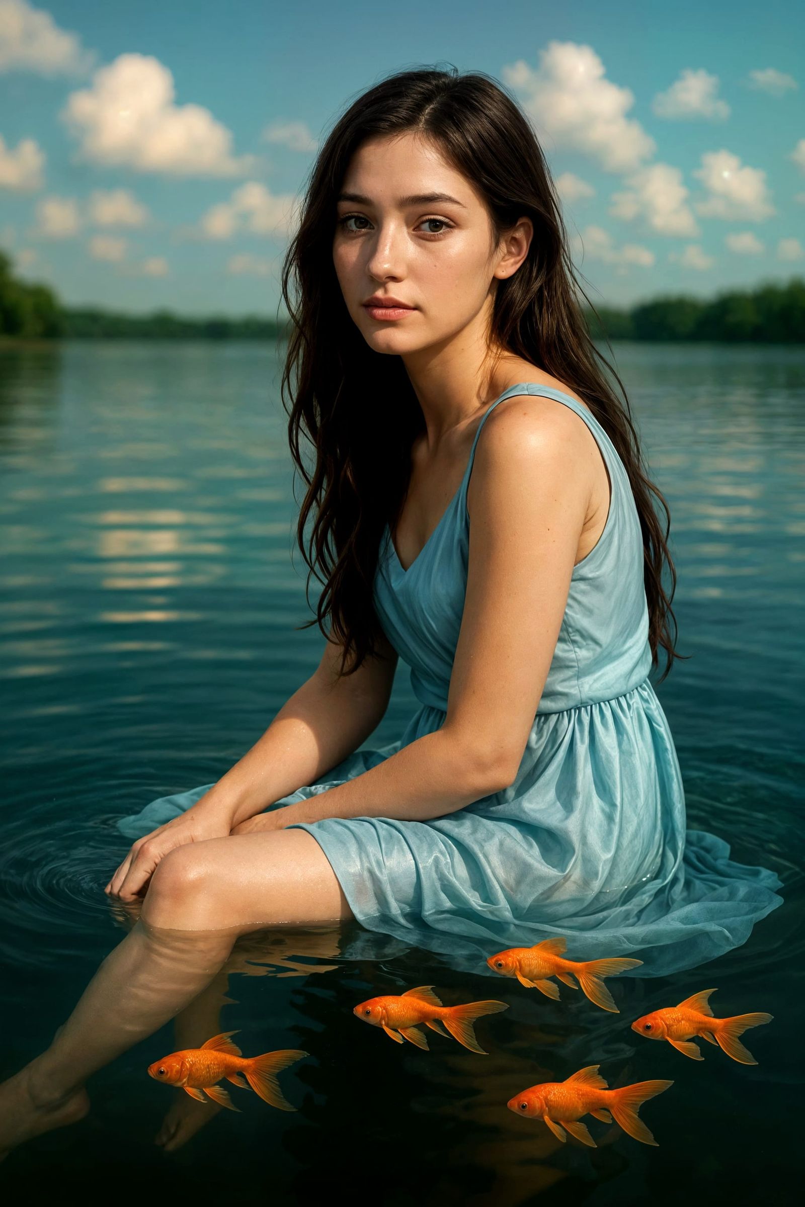 Photorealistic Portrait of Water Nymph with Goldfish
