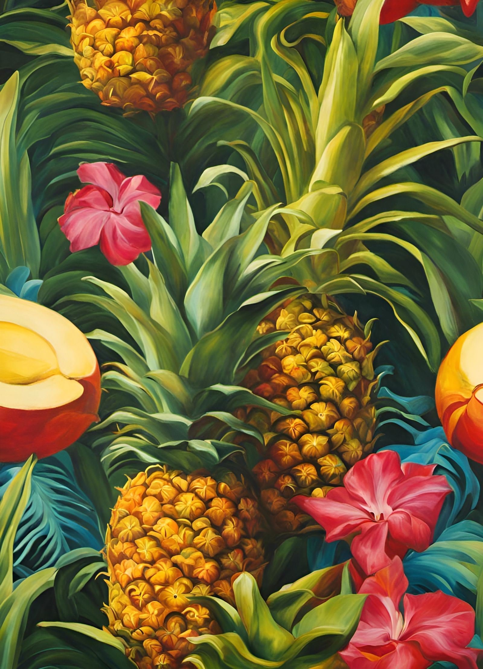 Surreal Tropical Scene with Psychedelic Vegetation