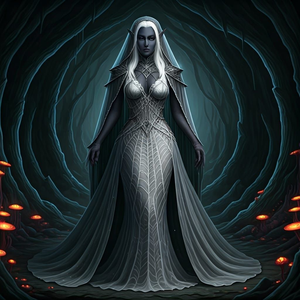 Dark Elf in Spiderweb Gown, Dark Fantasy Fashion
