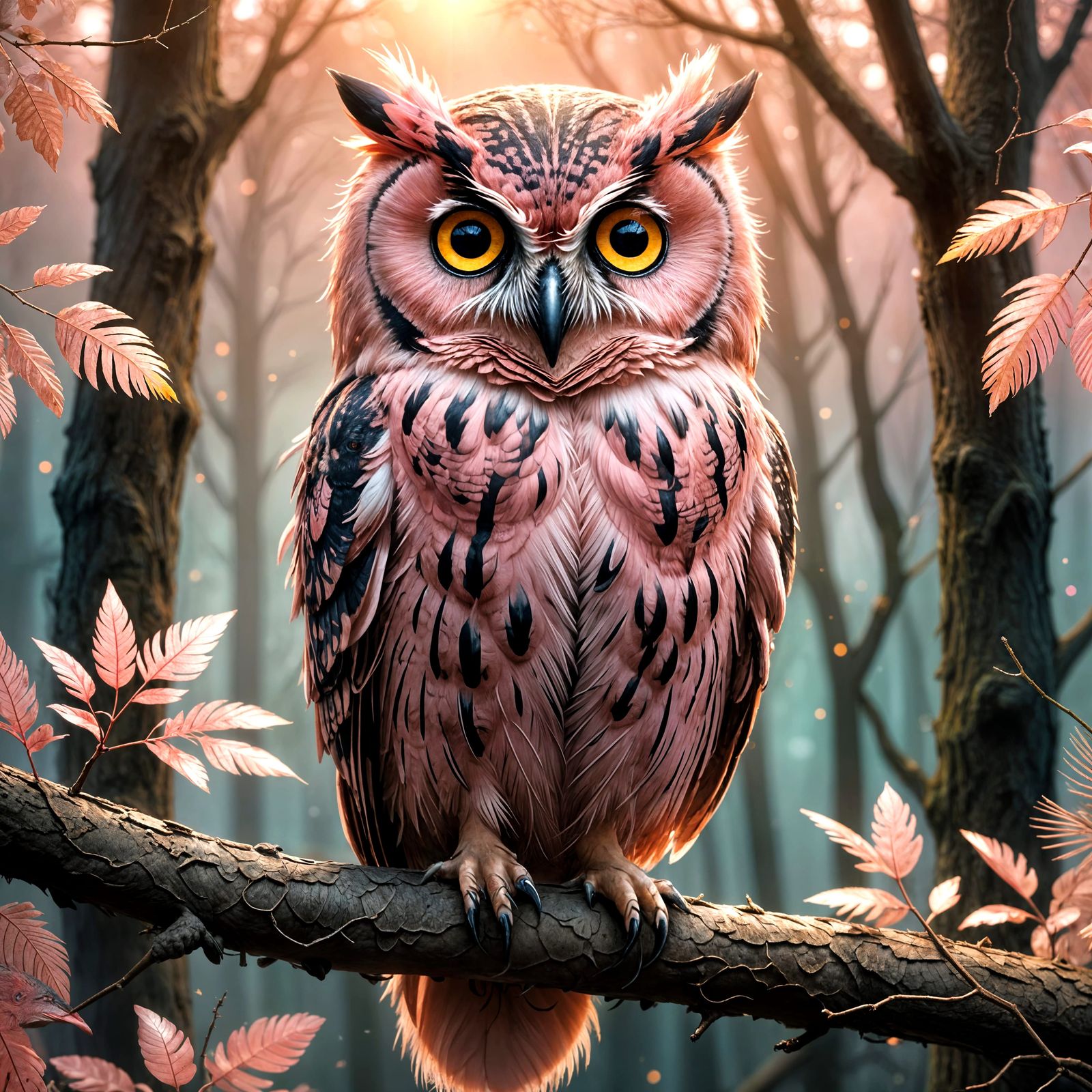 Vibrant Pink Owl in Flight
