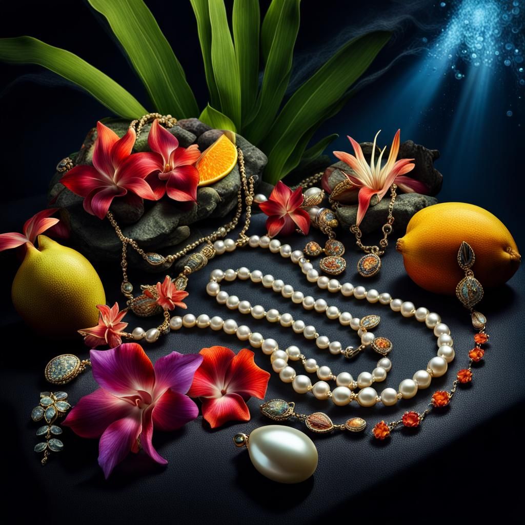Glowing Jewelry with Tropical Aquarium Flowers, Hyperrealist...