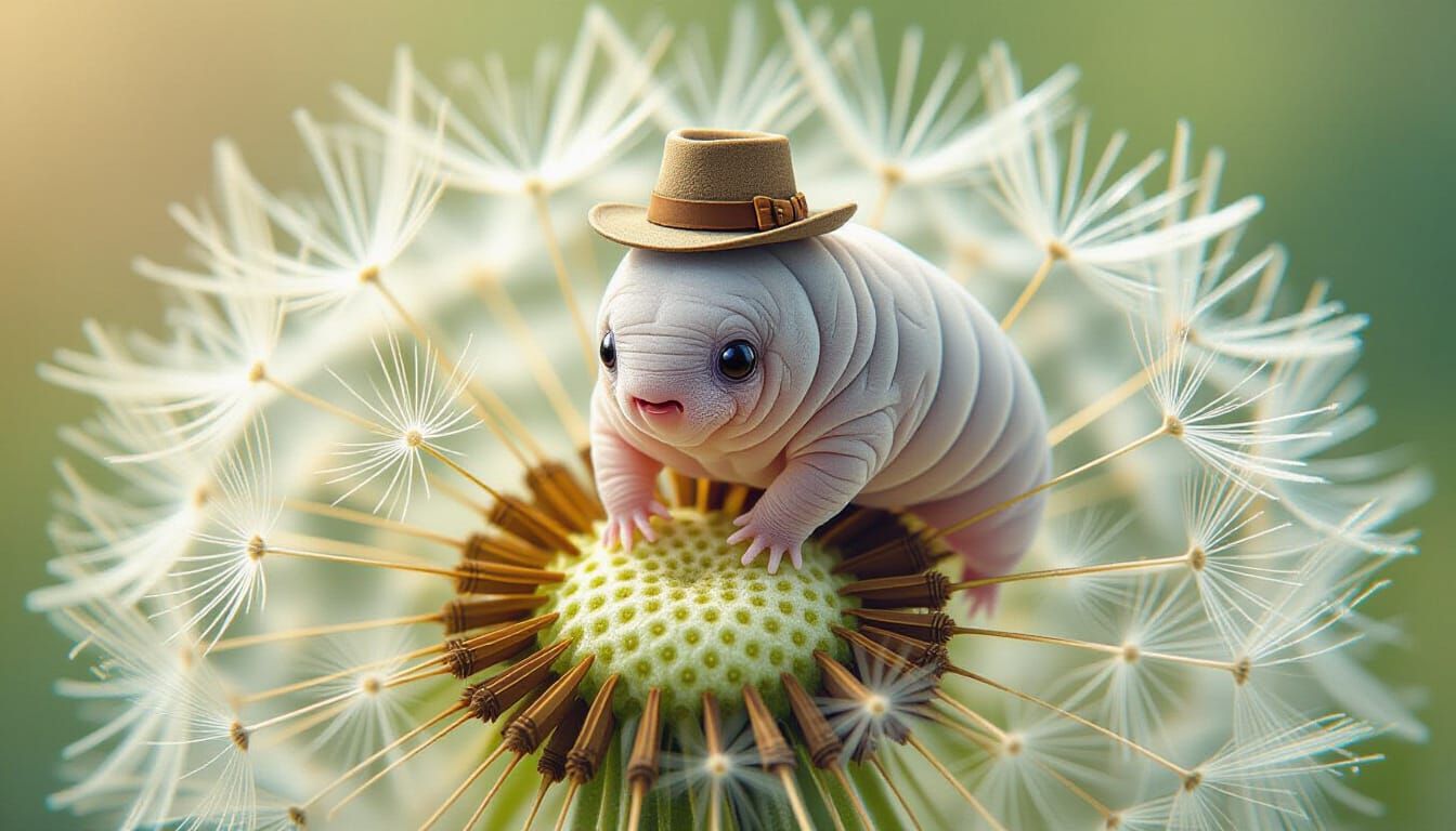 Microscopic Tardigrade Explorer on Dandelion Seed