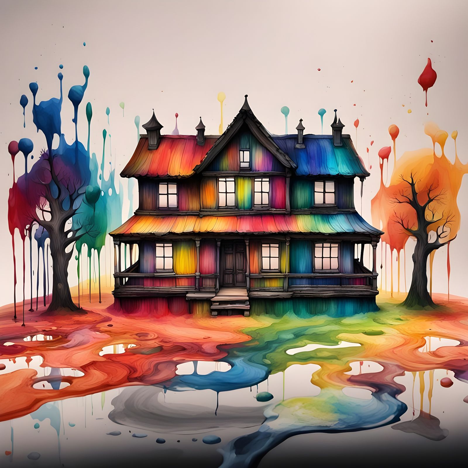 Colorful Ink House in Liquid Wood Style