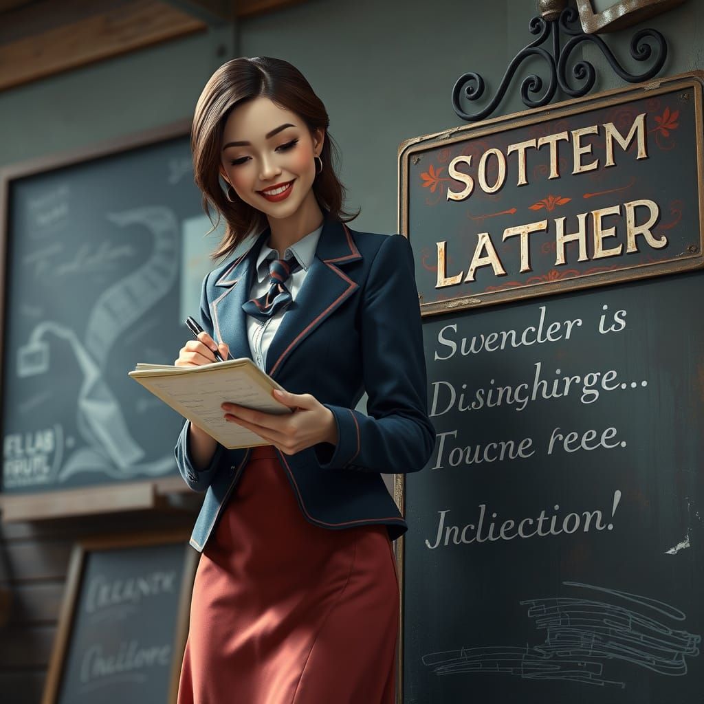 Passionate Teacher at Blackboard: Matte Painting Style