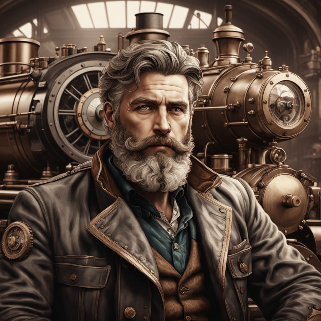 Ethereal Steampunk Gentleman in a Whirlwind of Steam