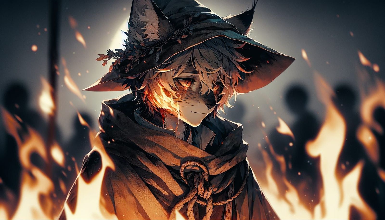 Anime Lynx Witch on Burning Pyre