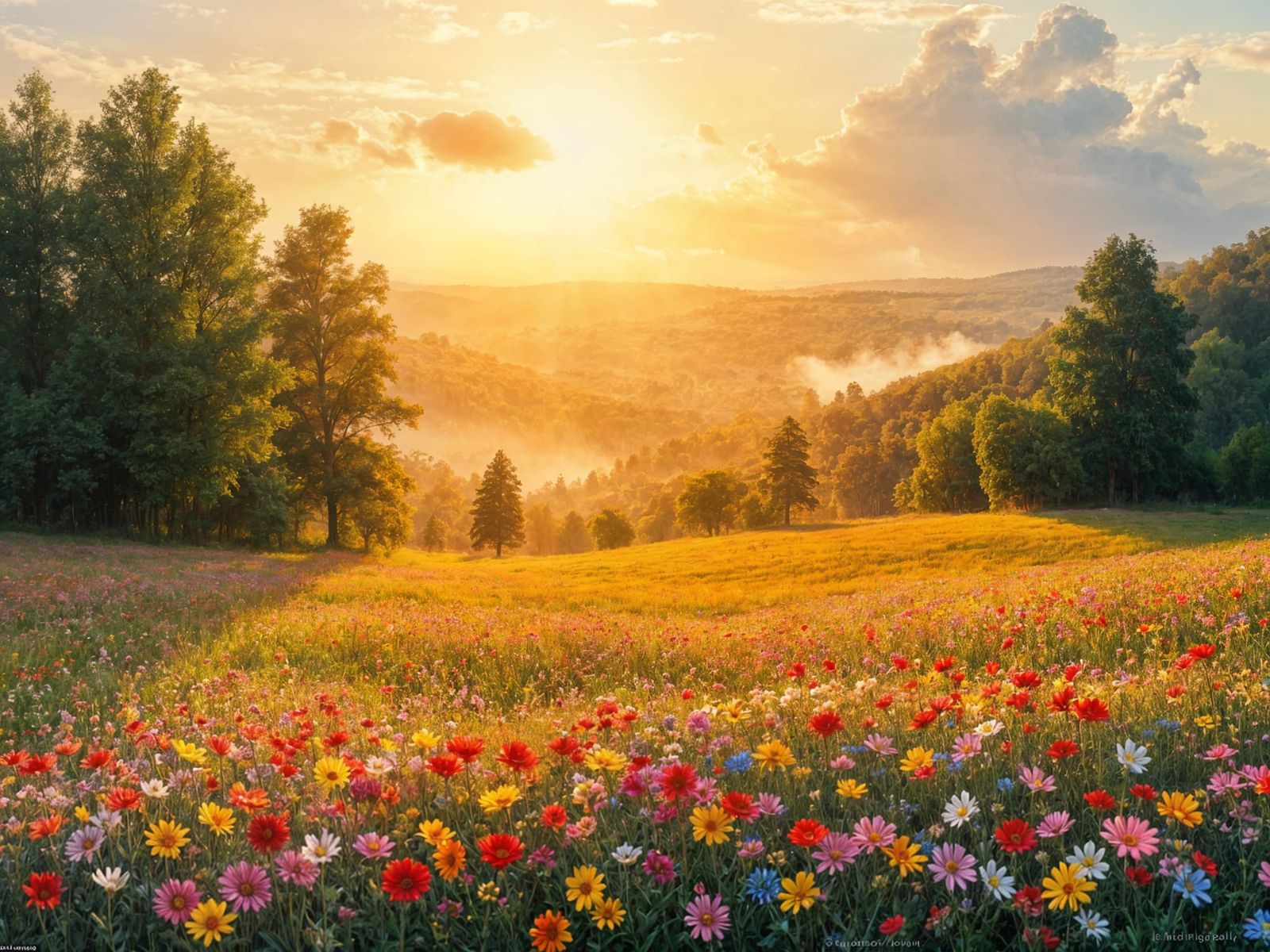 Vibrant Impressionist Landscape at Sunrise