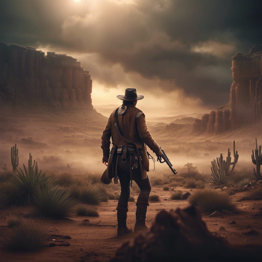 Lone Cowboy Prepares for Gun Battle