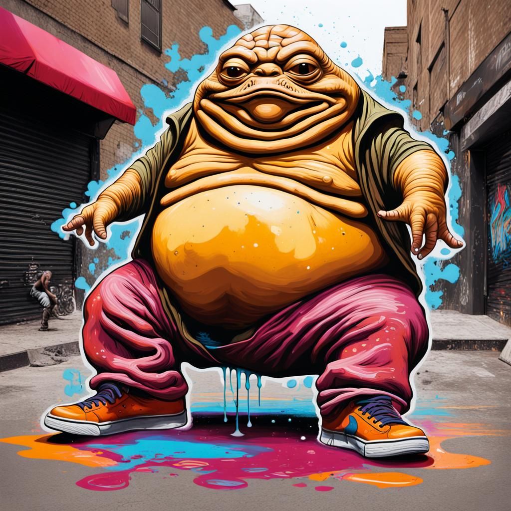 Jabba the Hutt Breakdancing in Graffiti Style