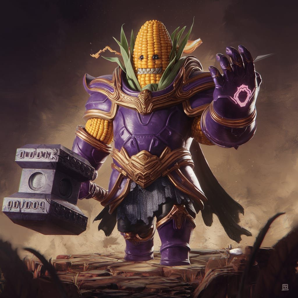 Colossal Corn Warrior King in Dark Fantasy Style
