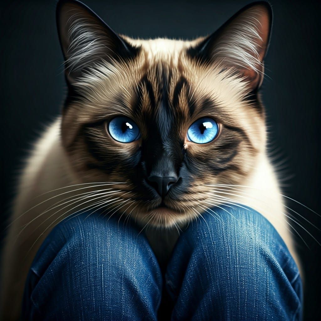 Girl and Siamese Cat with Blue Eyes