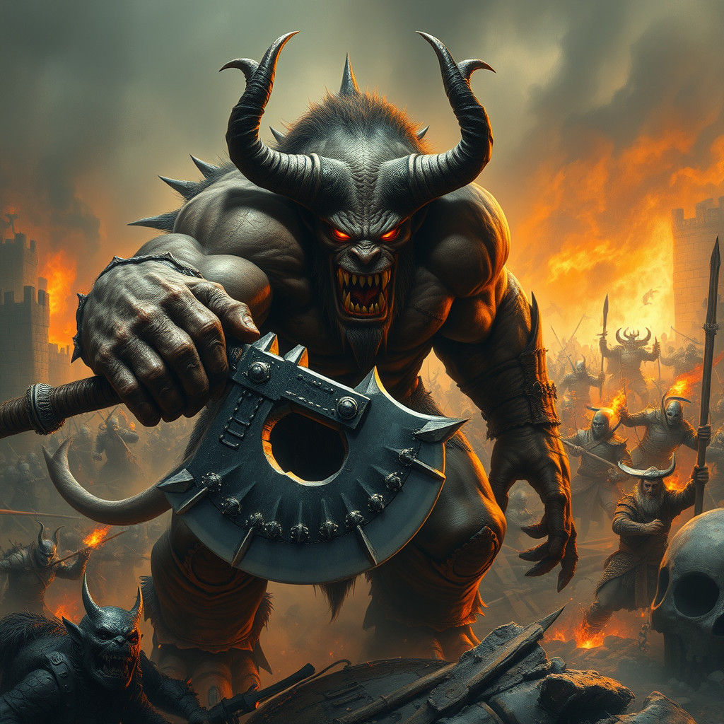 Demon Ogre Charges into War: Dark Fantasy Art