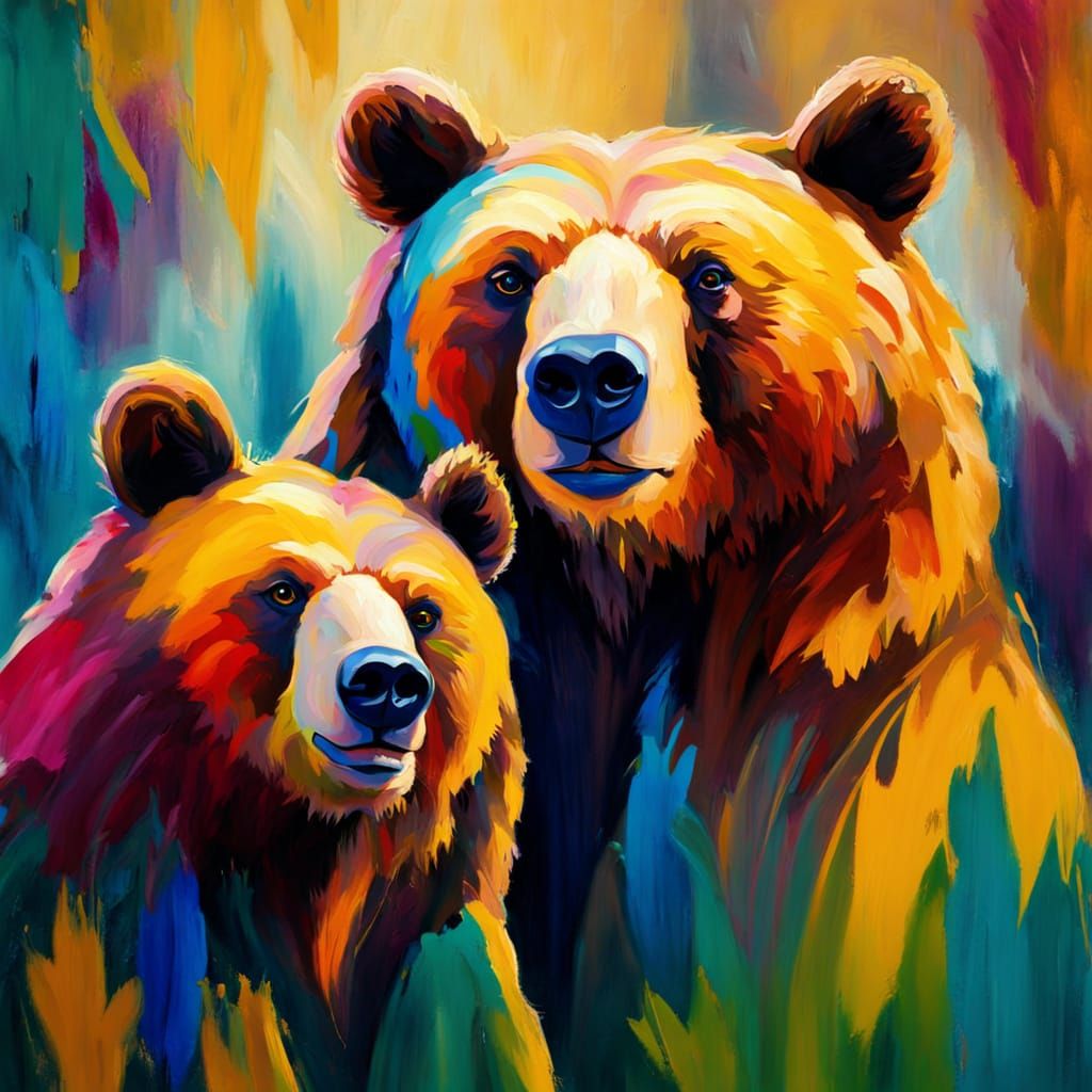 Expressionist Bear Portrait in Oil Painting Style