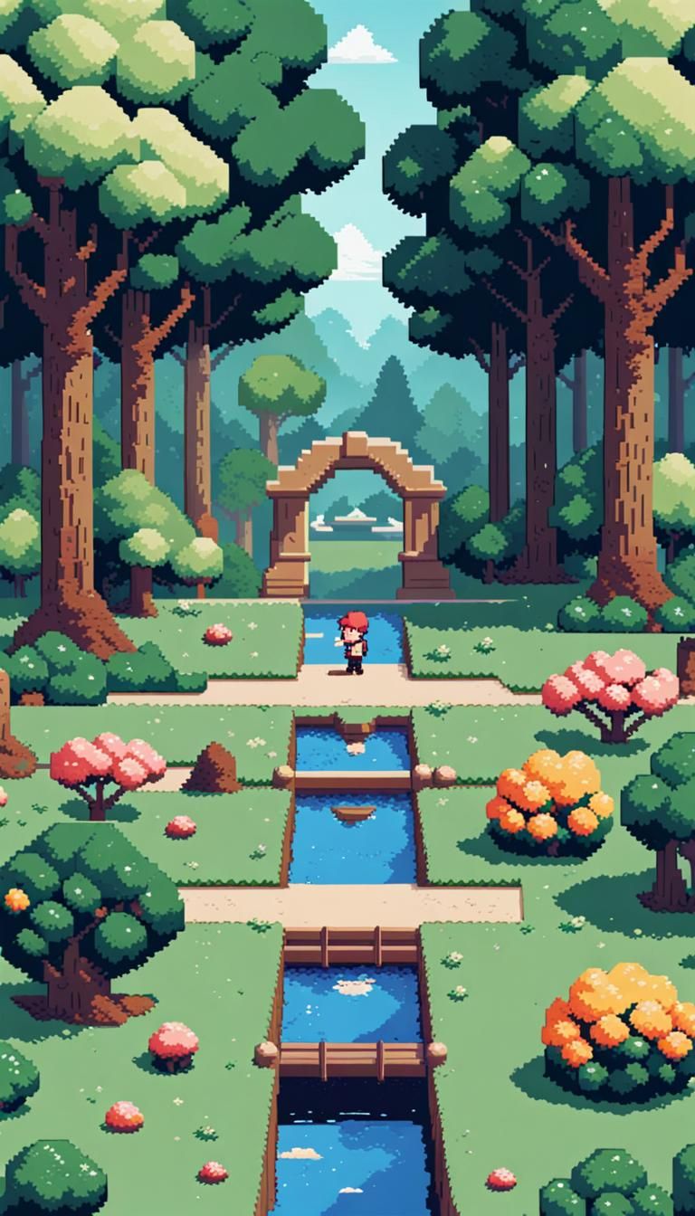 Cute 8-bit Pixel Art Park Scene