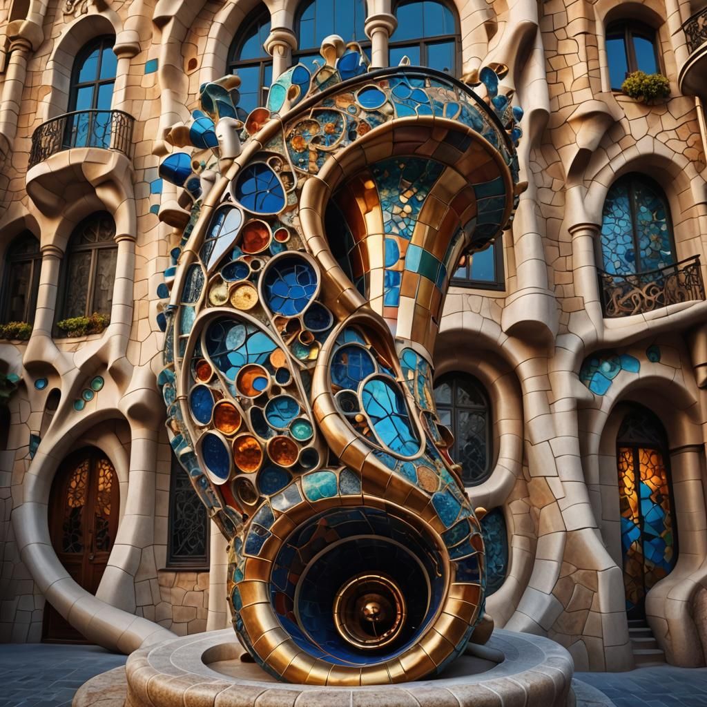 Surreal Gaudi Tuba in Vibrant Architectural Scene
