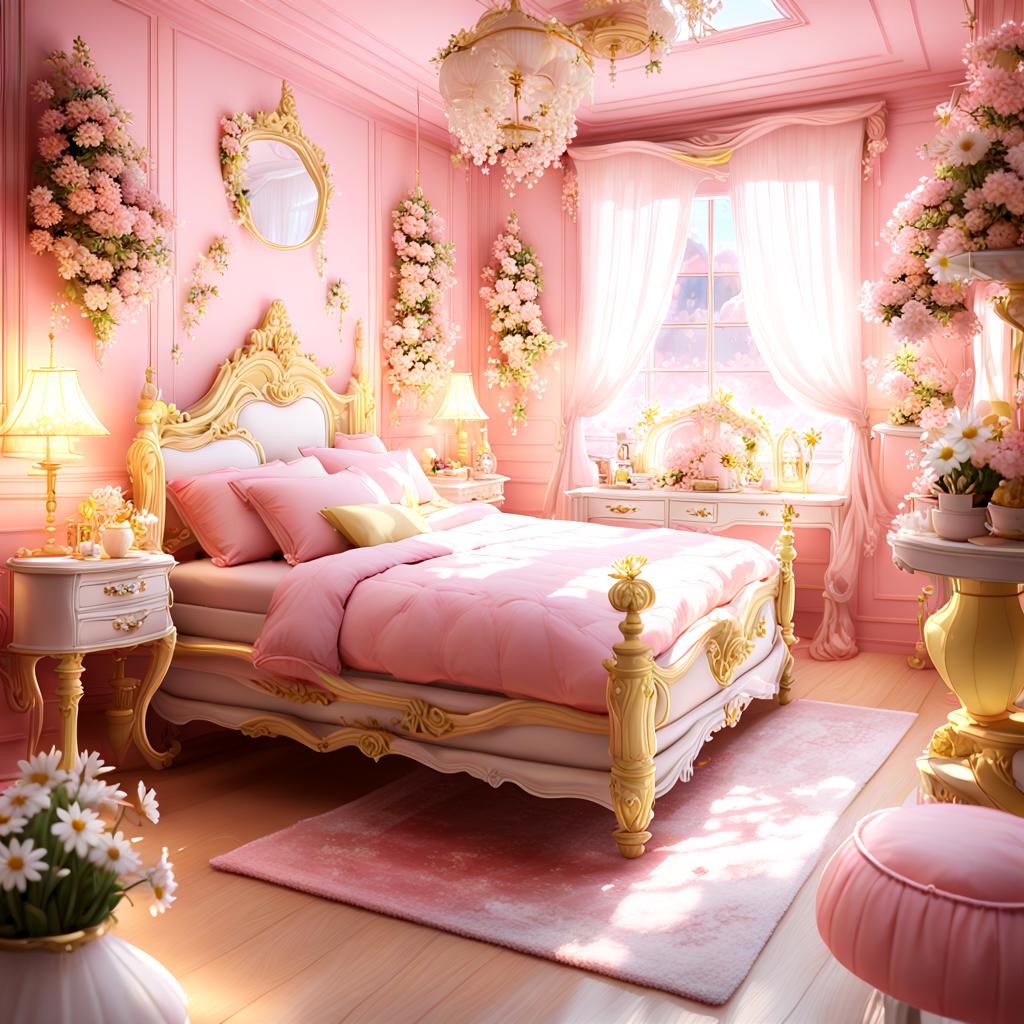 Princess Bedroom with Daisies: 3D Anime Art