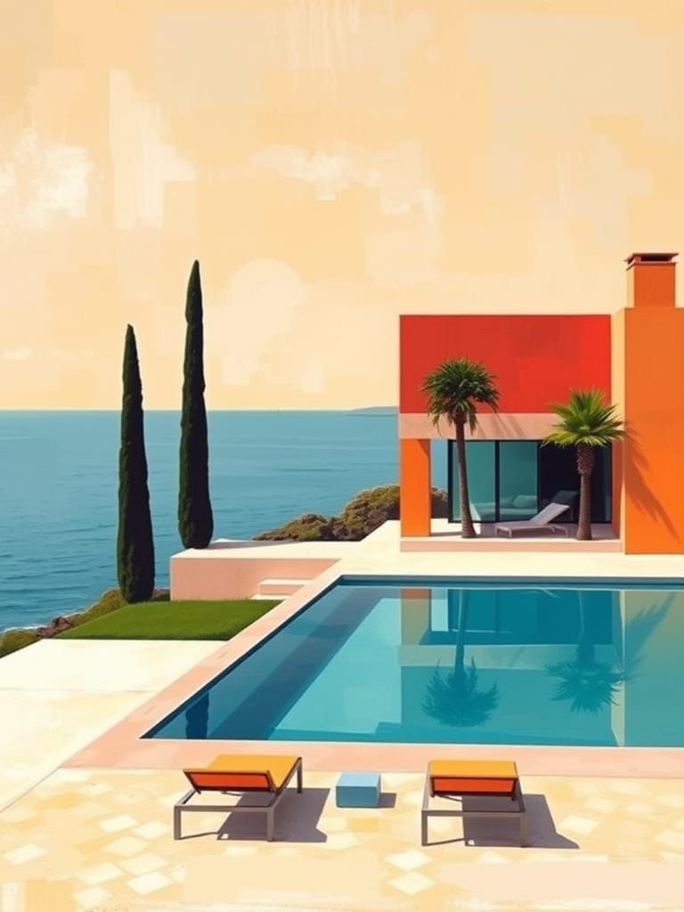 Modern House Near the Ocean in Rothko Style