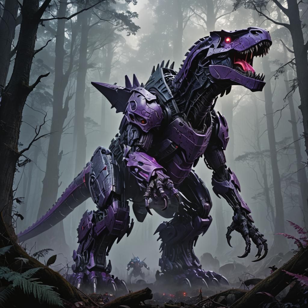 Megatron Purple T-Rex in Cyberpunk Style
