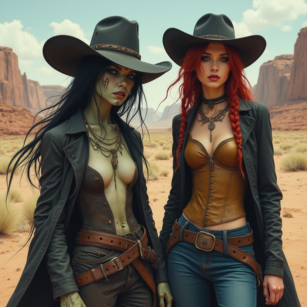 Gritty Desert Scene with Ghoul and Cowgirl