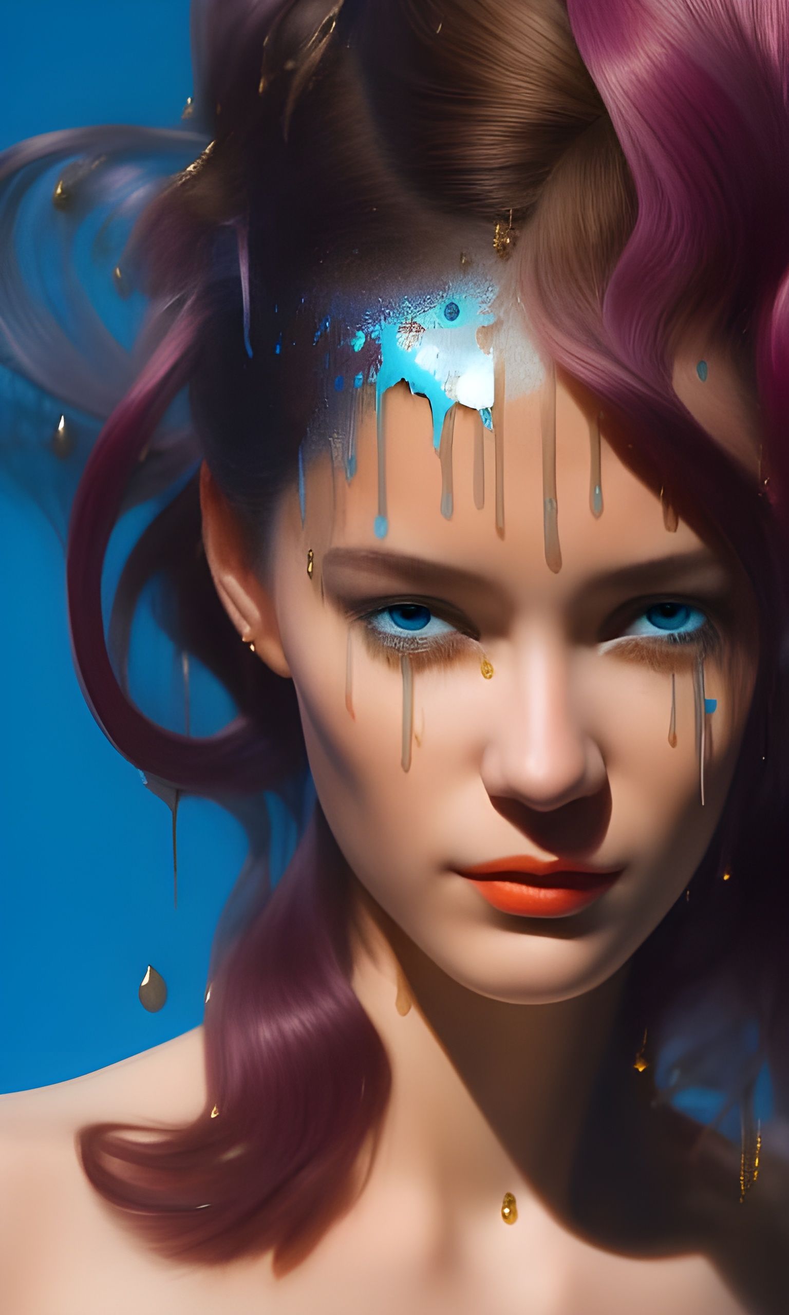 Girl Portrait with Gold Accents, Detailed Matte Painting