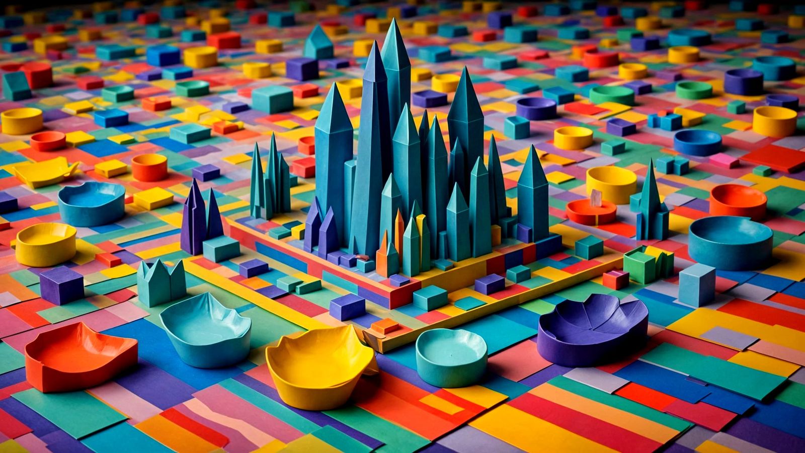 Hundertwasser Style Origami Cathedral in Vibrant Colors