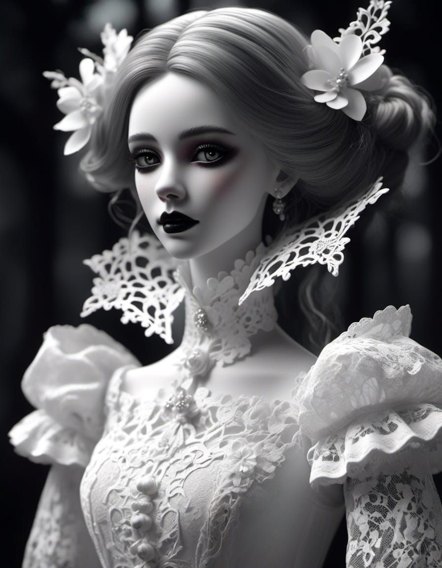 Eerie Porcelain Gothic Woman Portrait in 3D