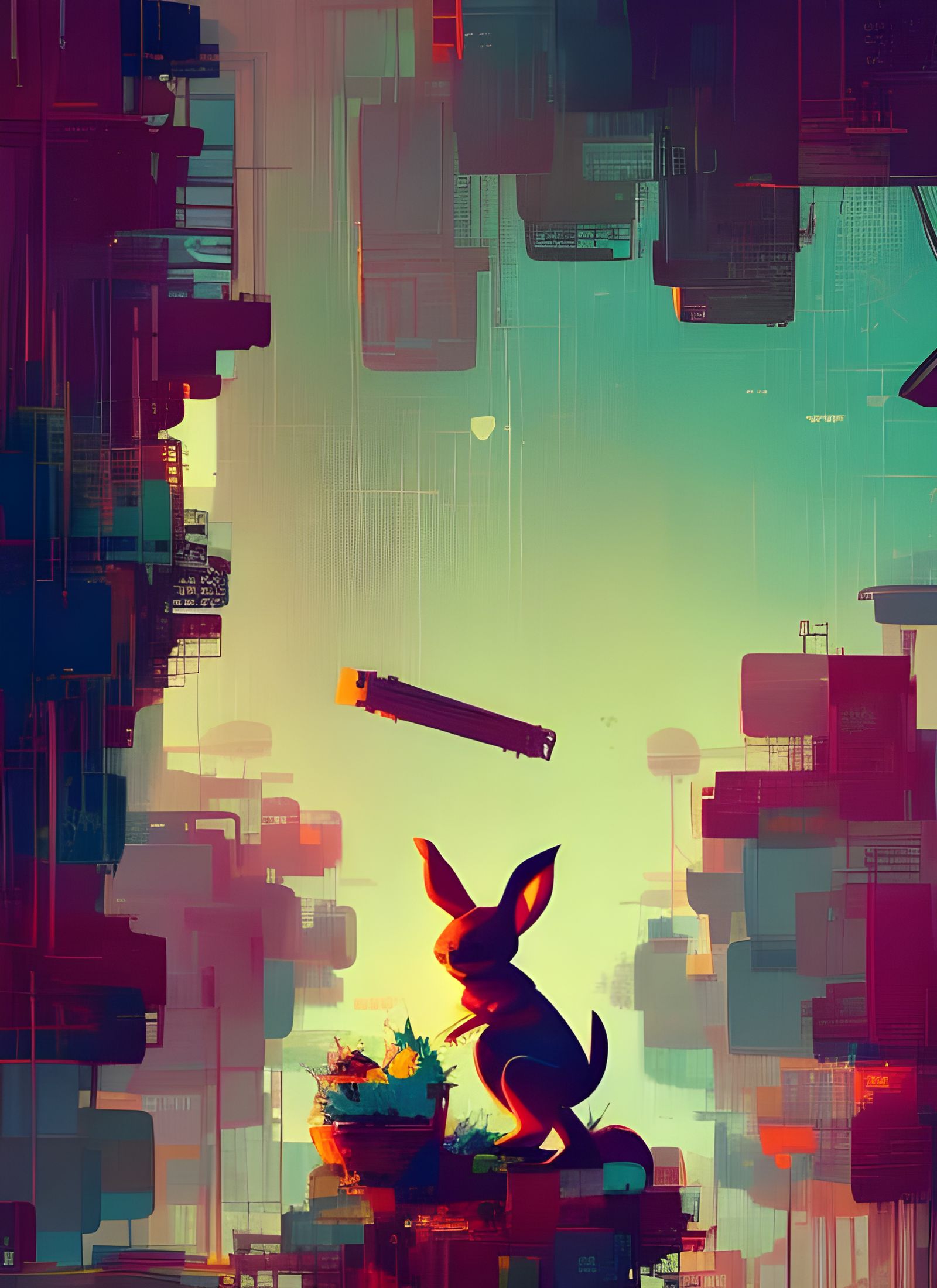 Anthropomorphic Rabbit in Cityscape: Composite Digital Art
