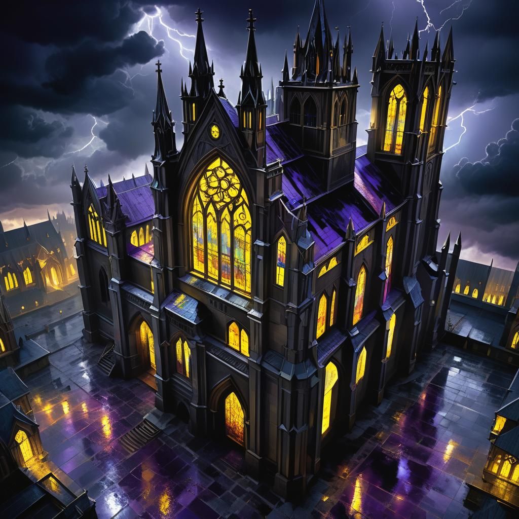 Stormy Gothic Cathedral Concept Art in Fantasy Style