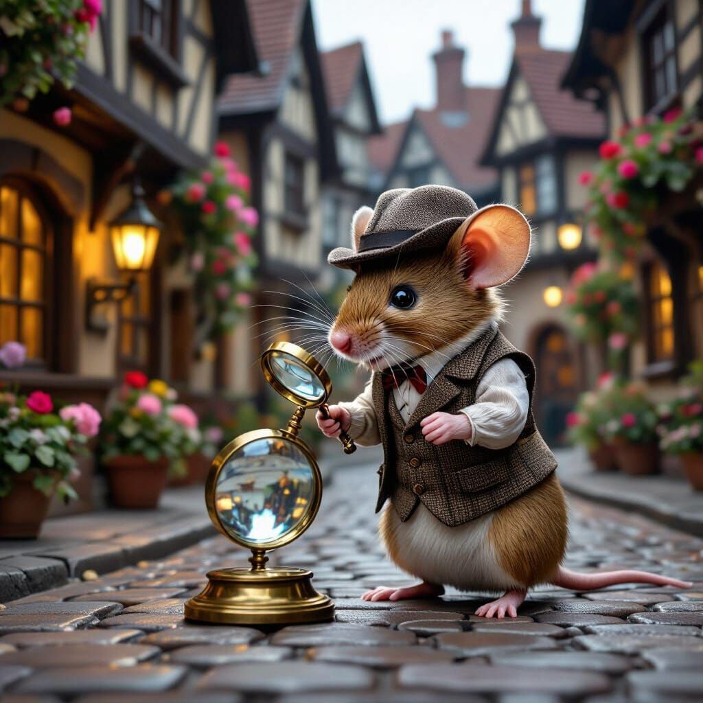 Whimsical Mouse Detective in Victorian Village