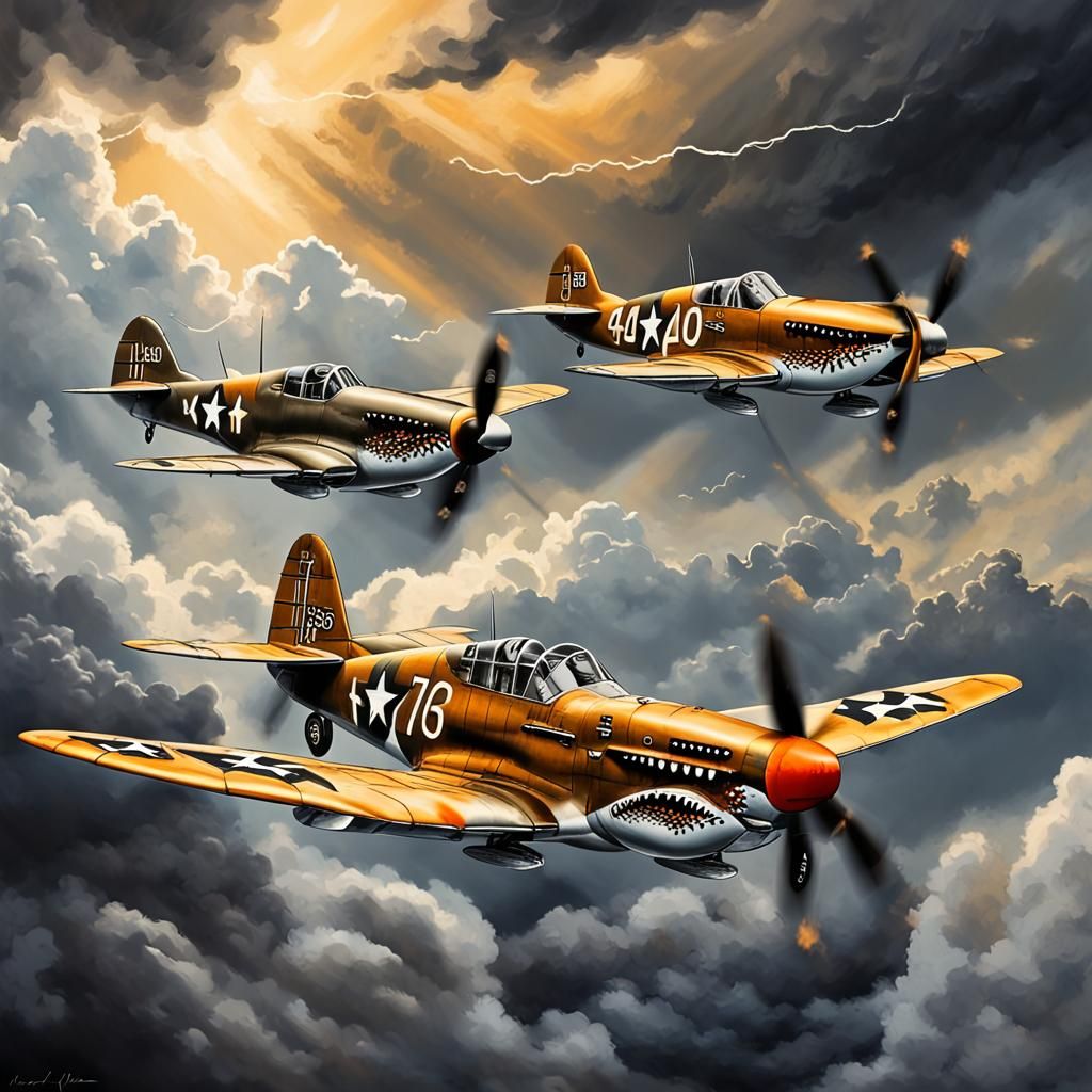 Warbird Art of the Flying Tigers in Stormy Skies