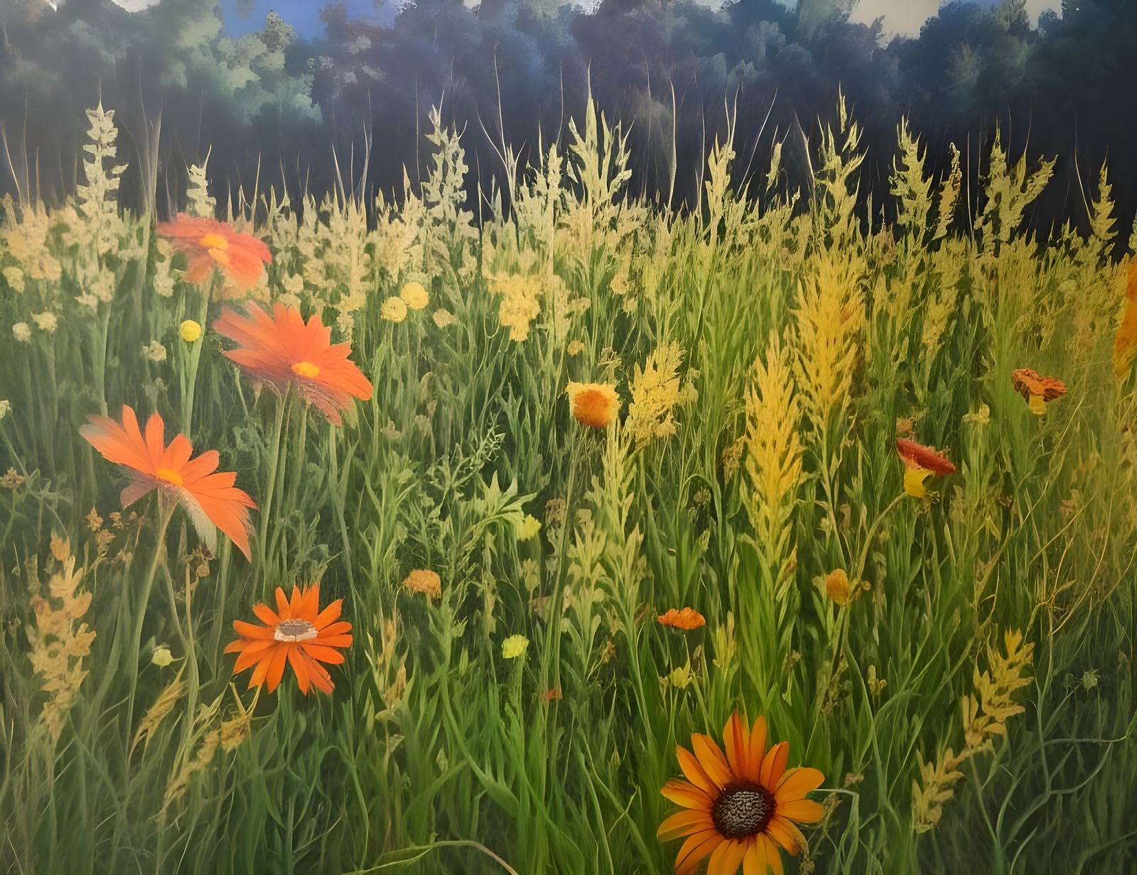 Lush Botanic Arboretum Painting with Impressionistic Style