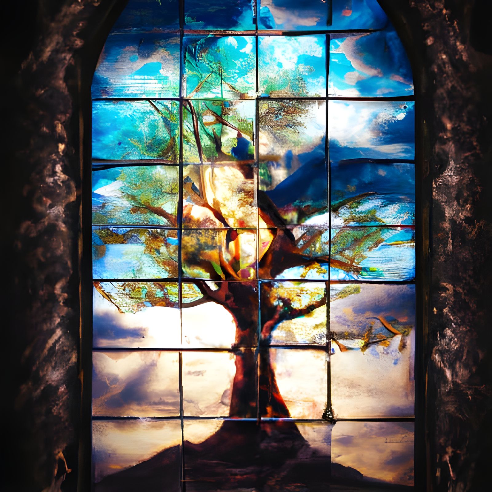Stained Glass Tree: Epic Digital Painting