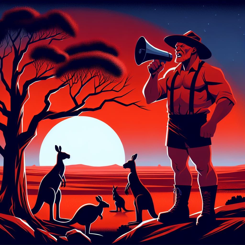 Australian Outback Sunset with Native Animals