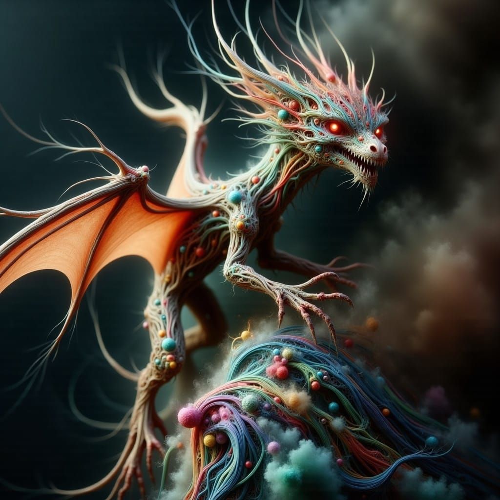 Girl with Fluffy Dragon: Ayahuasca Inkt Art