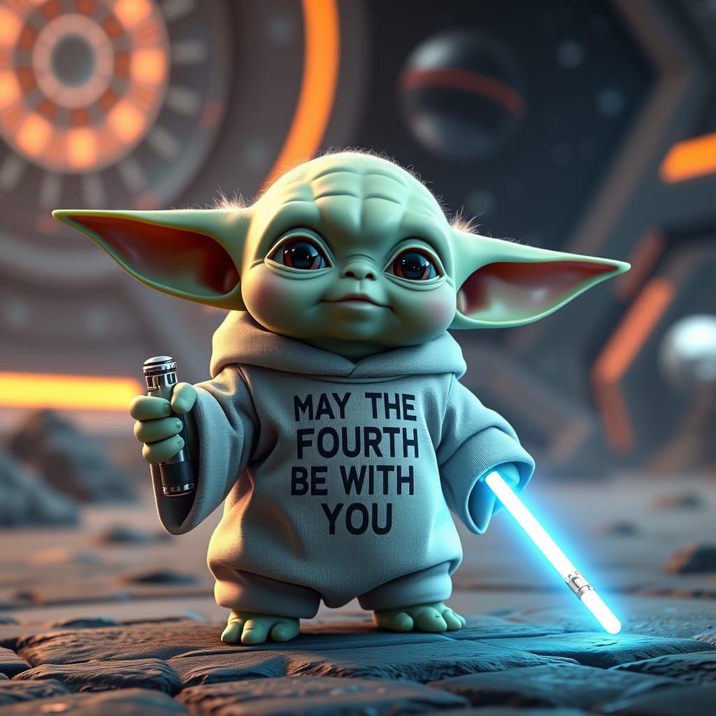 Baby Yoda in Futuristic 3D Anime Style