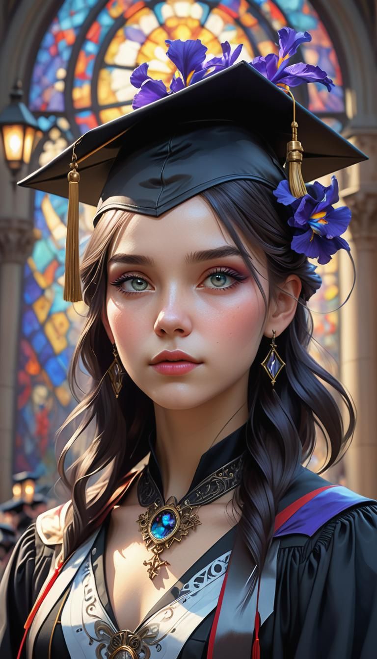 Gothic Woman Celebrates Graduation Day: Art Nouveau Portrait