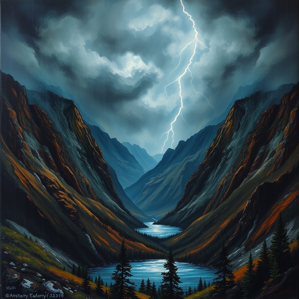 Dramatic Mountain Pass Under Stormy Skies