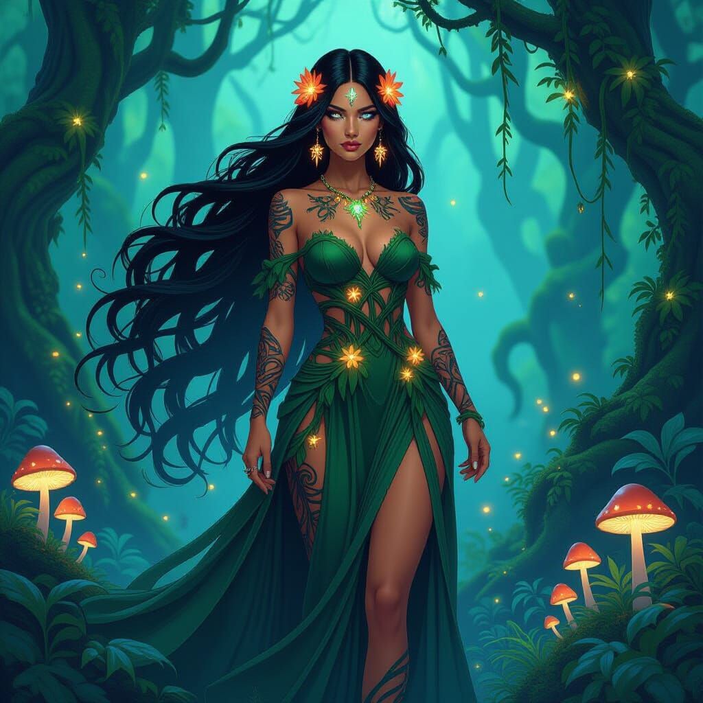 Bioluminescent Beauty in Art Nouveau Style