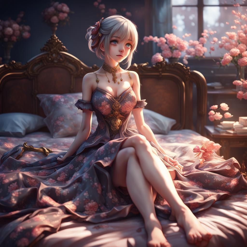 Anime Girl in Dress: Detailed Matte Painting