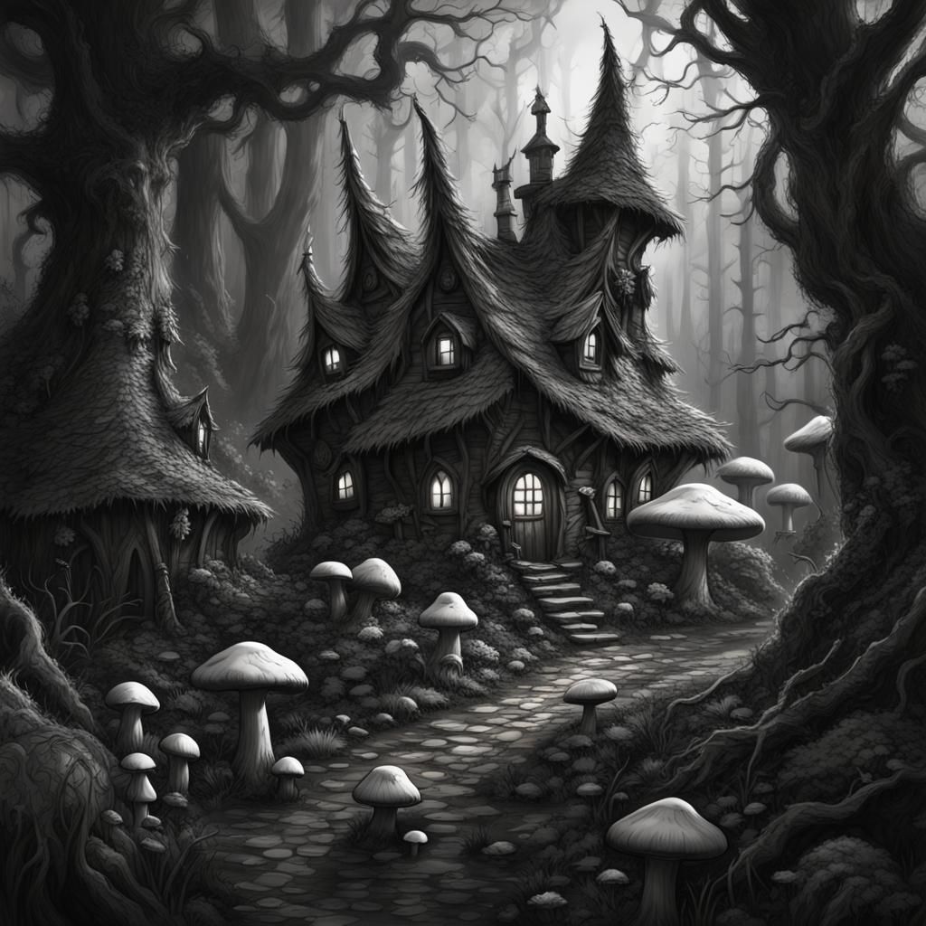 Dark Fairy Village Drawing in Disciples III Style