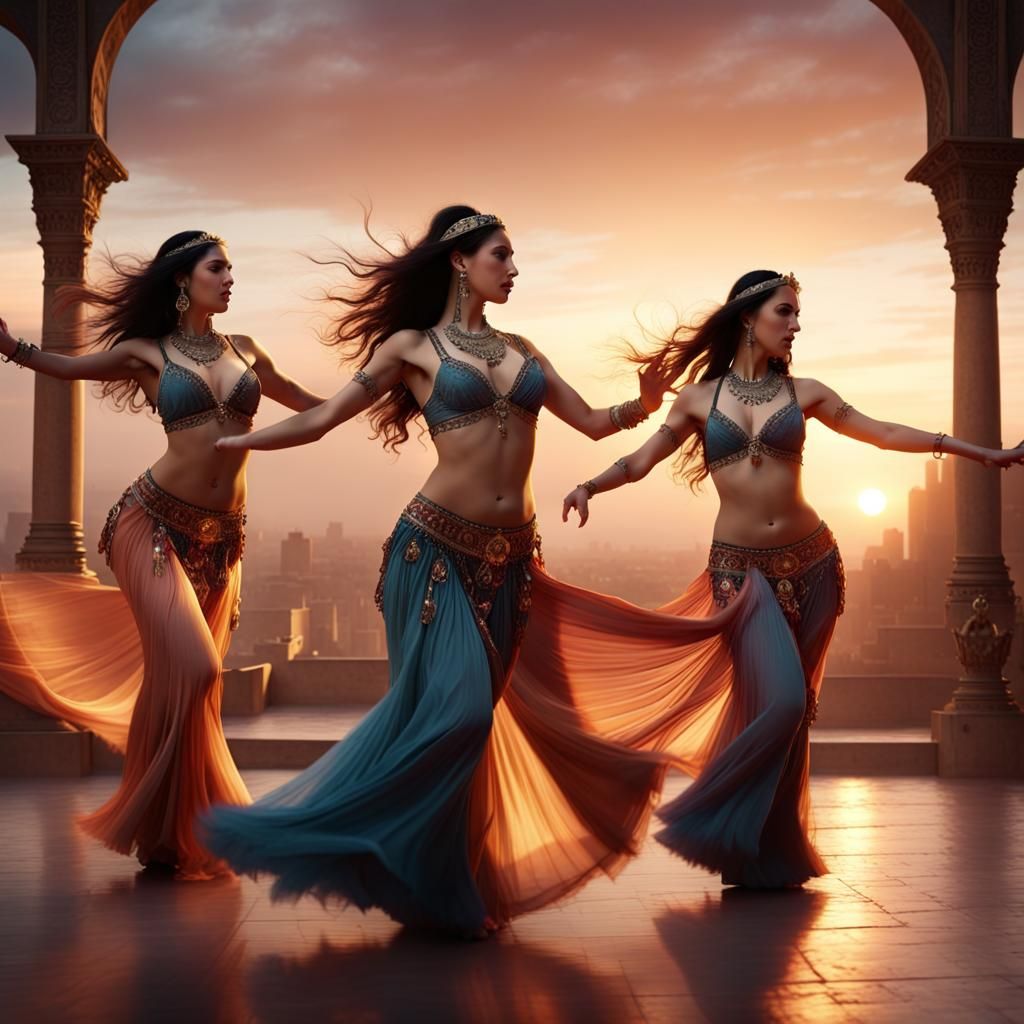 Belly Dancers at Sunset: Epic Digital Matte Painting