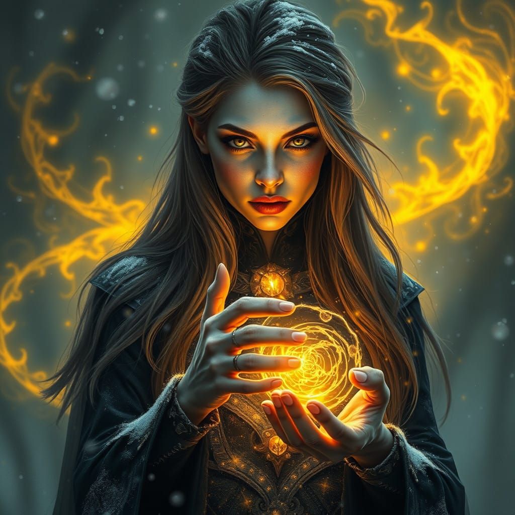 Glass-Skinned Mage in Shimmering Snowscape