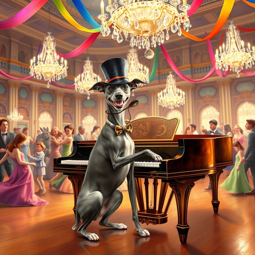 Elegant Italian Greyhound Puppy at Grand Piano in Whimsical ...