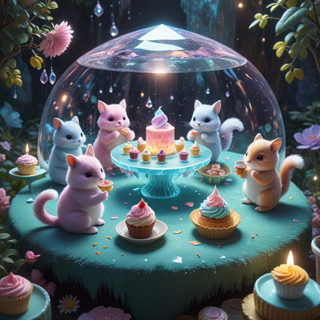 Cartoon Animals' Tea Party Inside Luminous Crystal