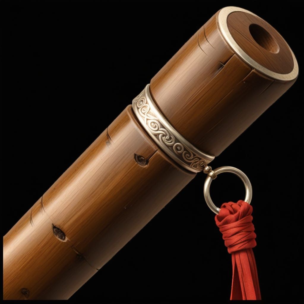 Elegant Bamboo Staff with Red Tassel: 3D Render